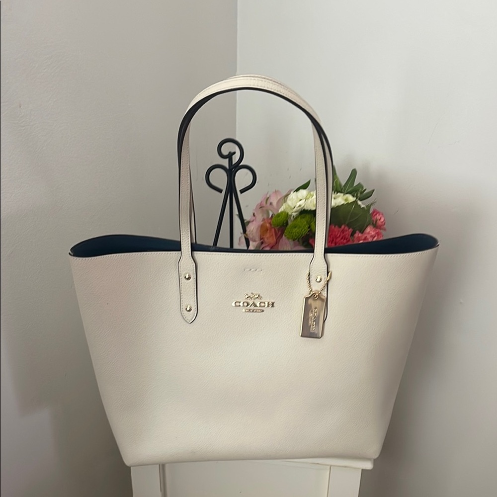 Coach White Tote with Gold Hardware